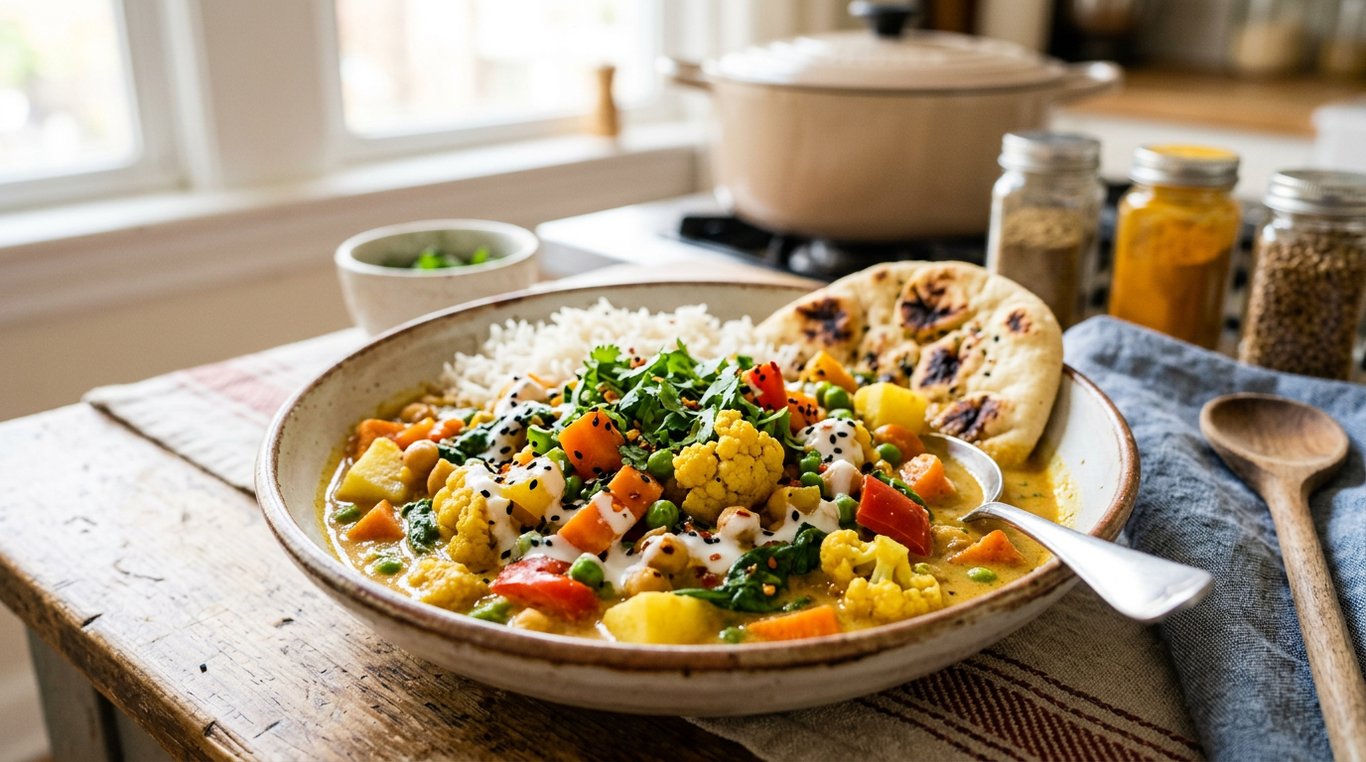 Bol de curry de légumes coloré avec riz blanc