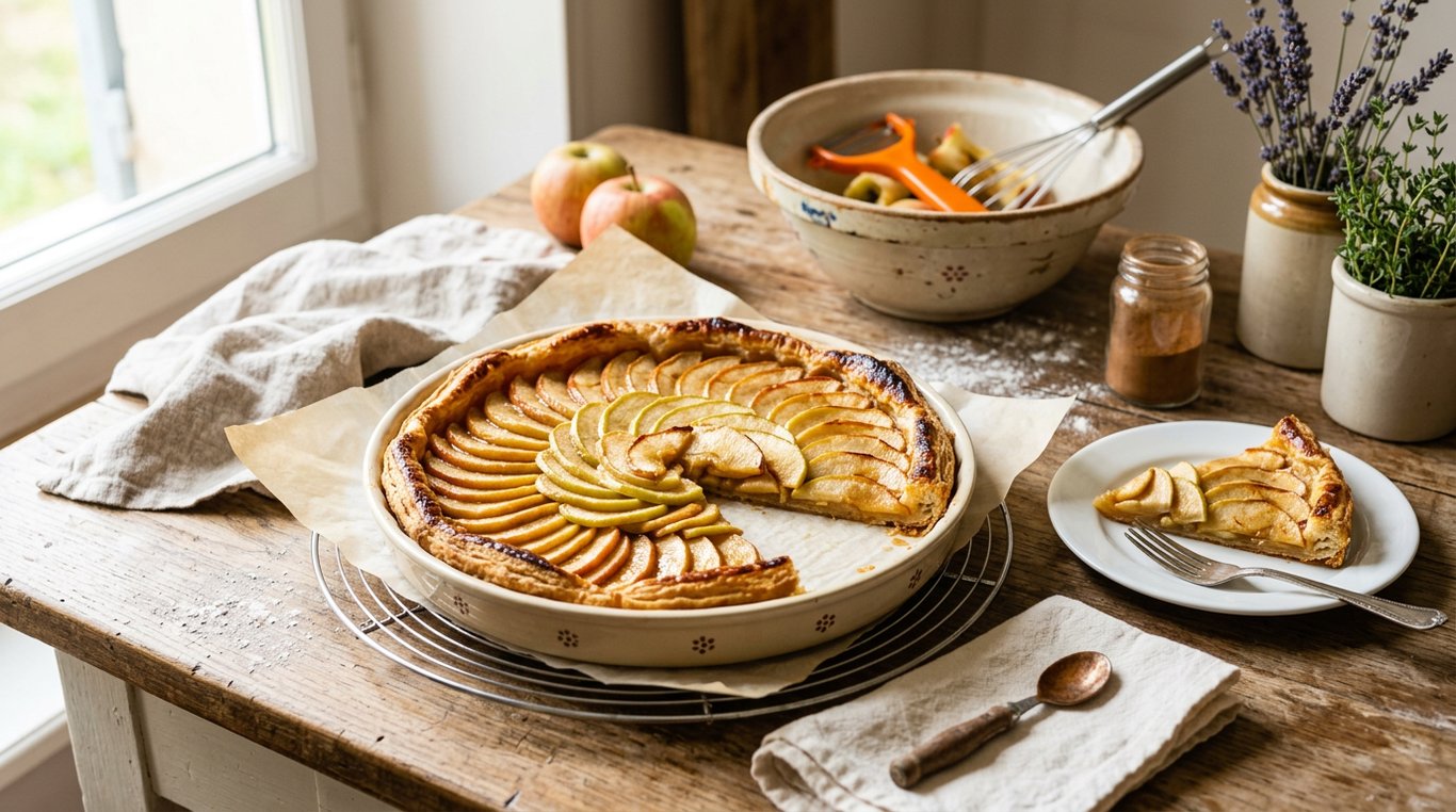 Tarte aux pommes dorée sur un fond de pâte croustillante