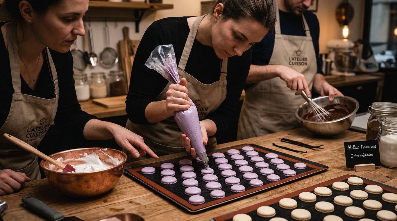 Macarons colorés alignés sur une plaque