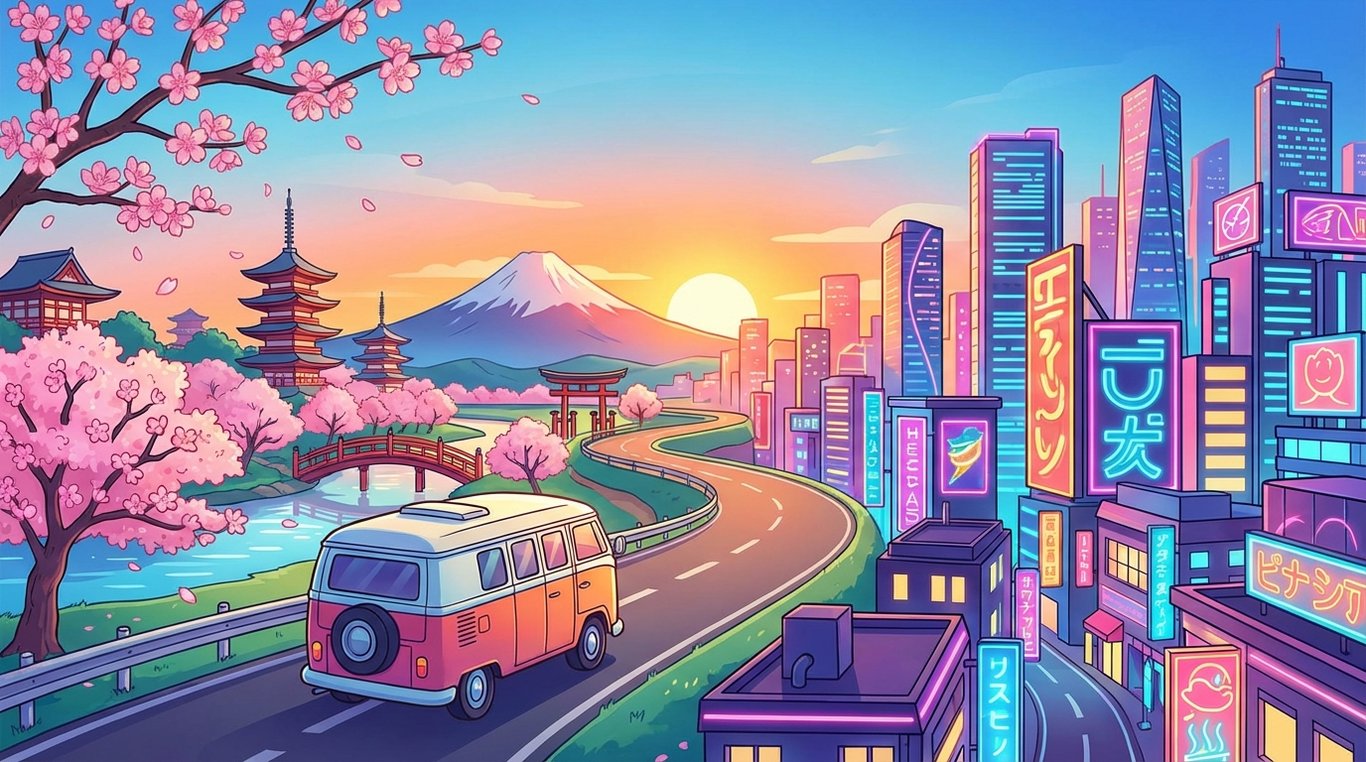 Rue de Tokyo avec néons et motifs graphiques