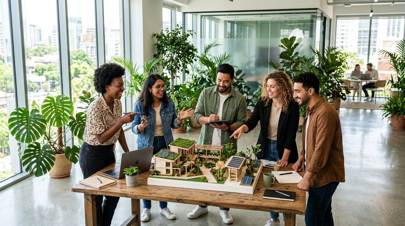 Espace de bureau moderne et lumineux avec des entrepreneurs collaborant