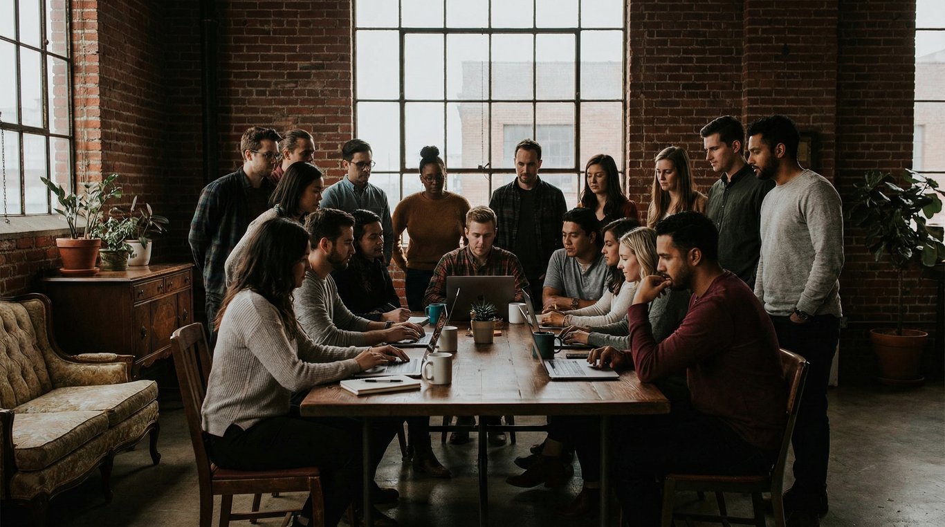 Les mains d'un artisan réparant délicatement une veste en cuir avec un fil contrastant, ambiance atelier chaleureuse