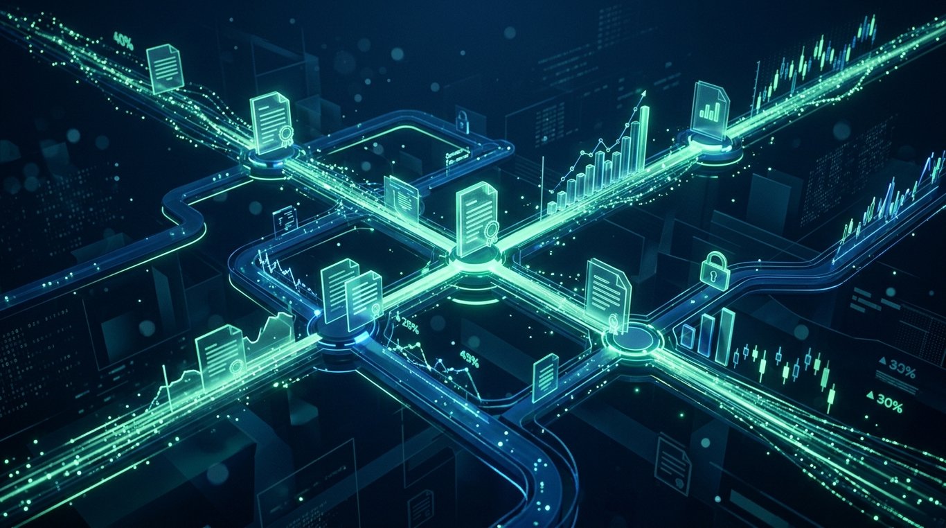 Dashboard SaaS Veille Registre affichant des données financières et légales en 3D