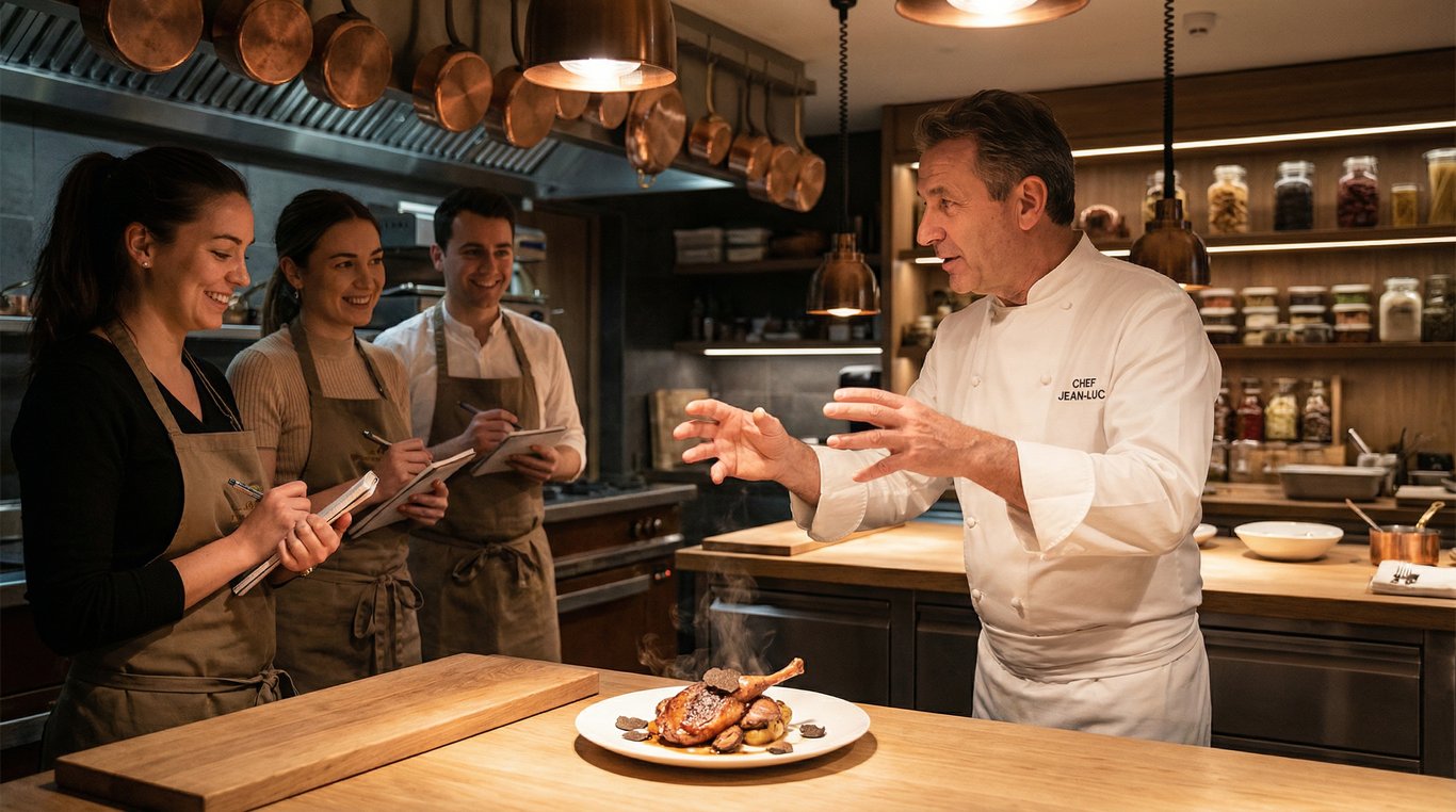 Chef donnant un cours de cuisine