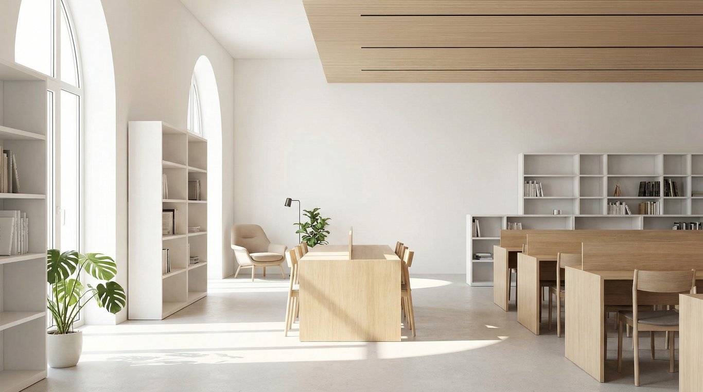 Une étagère numérique abstraite et moderne contenant des dossiers et documents virtuels.