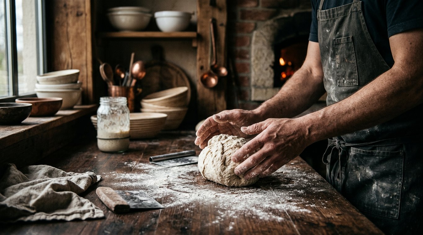Gros plan sur une pâte fraîche en cours de façonnage avec des mains expertes
