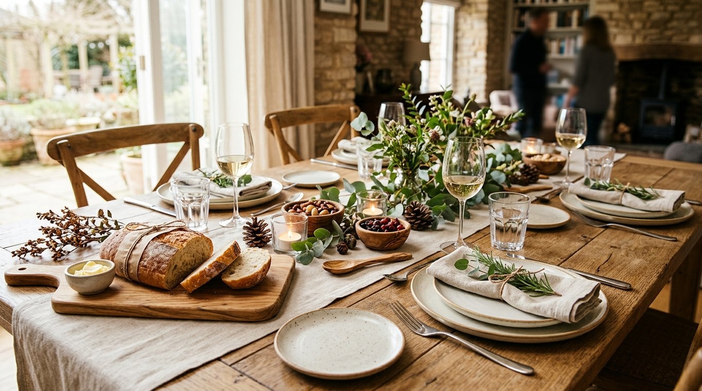 Table d'automne élégamment dressée avec des courges