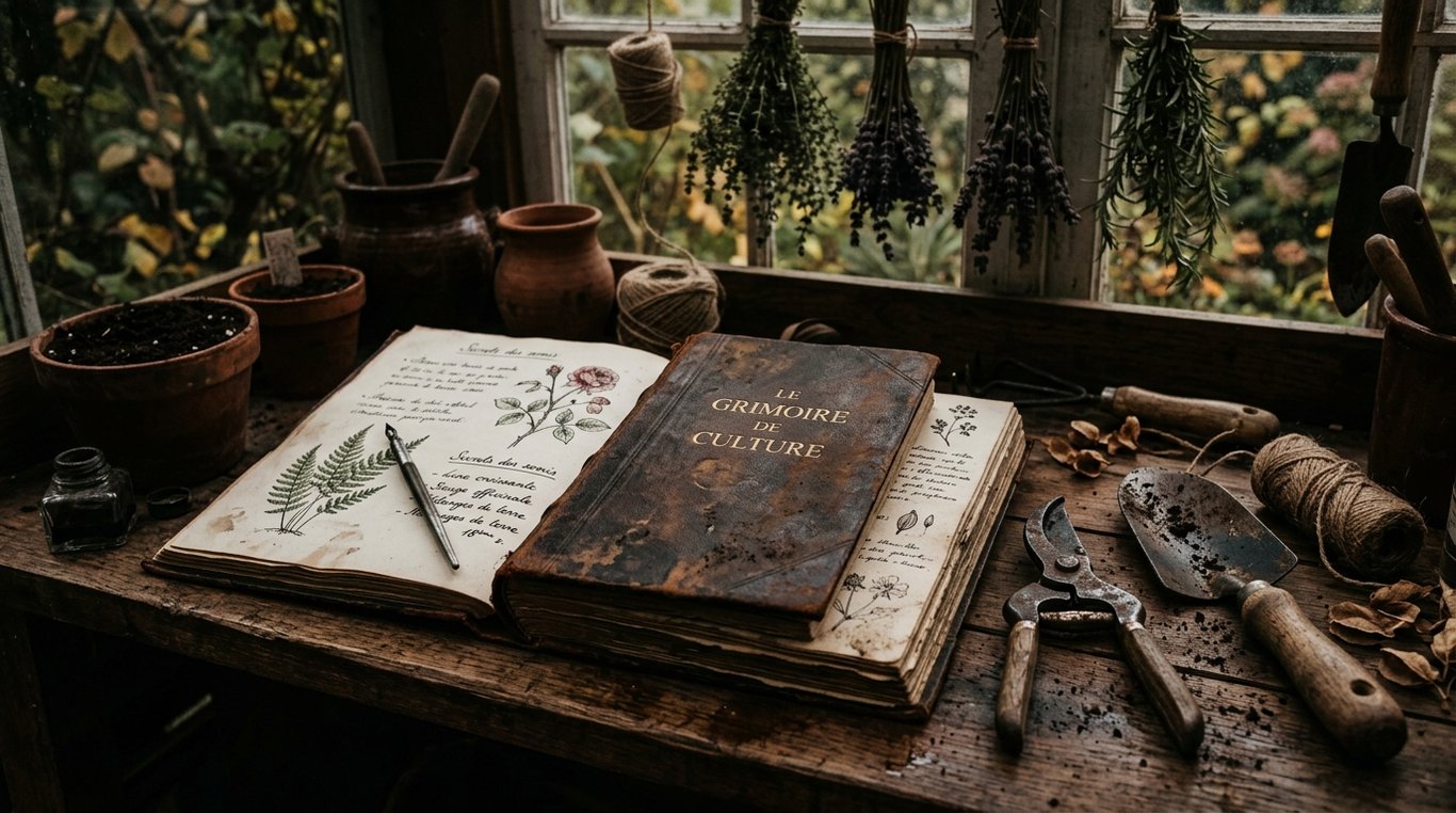 Outils de jardinage et carnet