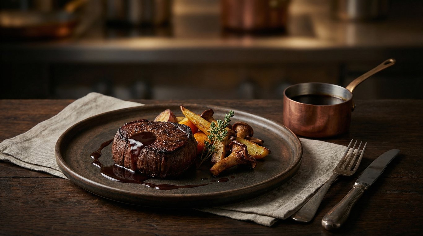 Plat principal viande et sauce brillante