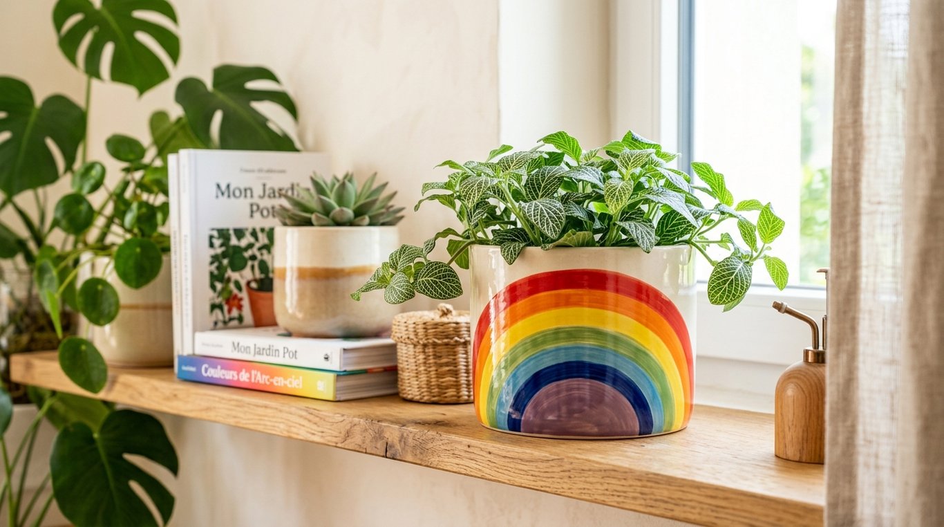 Pot Arc-en-ciel KitchPot avec une plante retombante