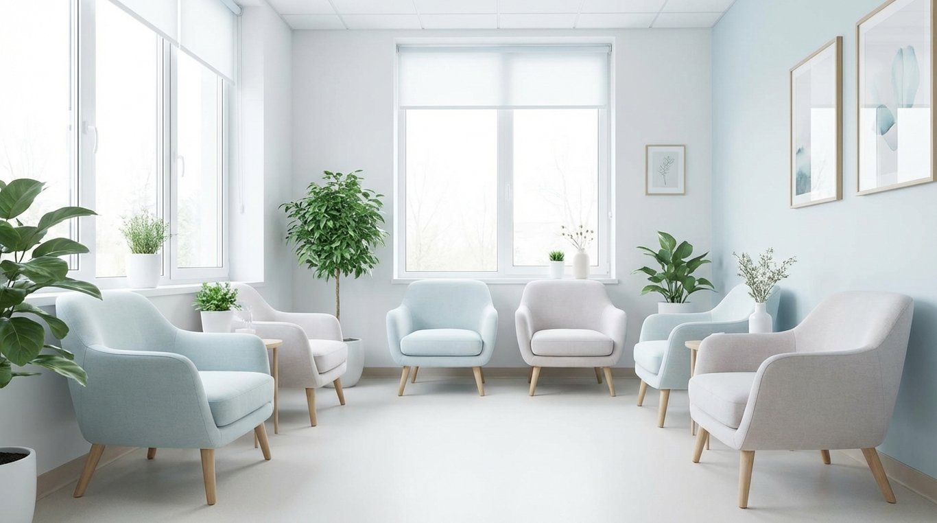 Accueil de la clinique GyneLab, design moderne et bois clair