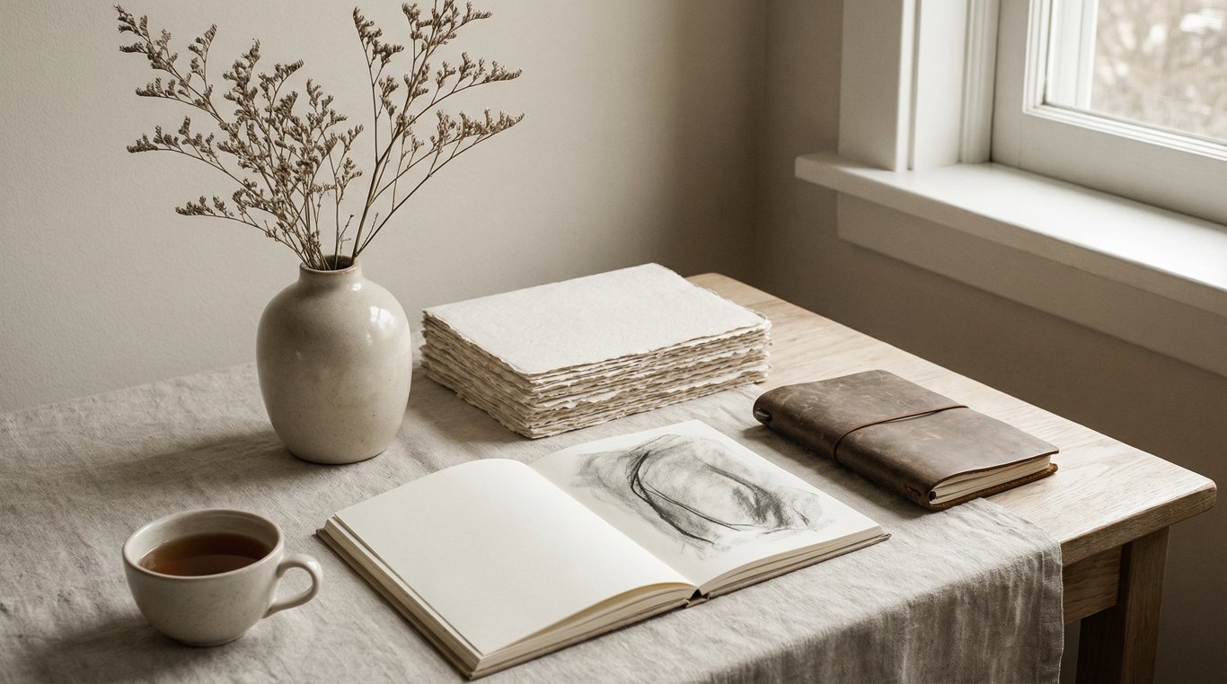 Composition artistique de trois vases en céramique de formes différentes dans des nuances de gris et blanc, éclairage studio doux.