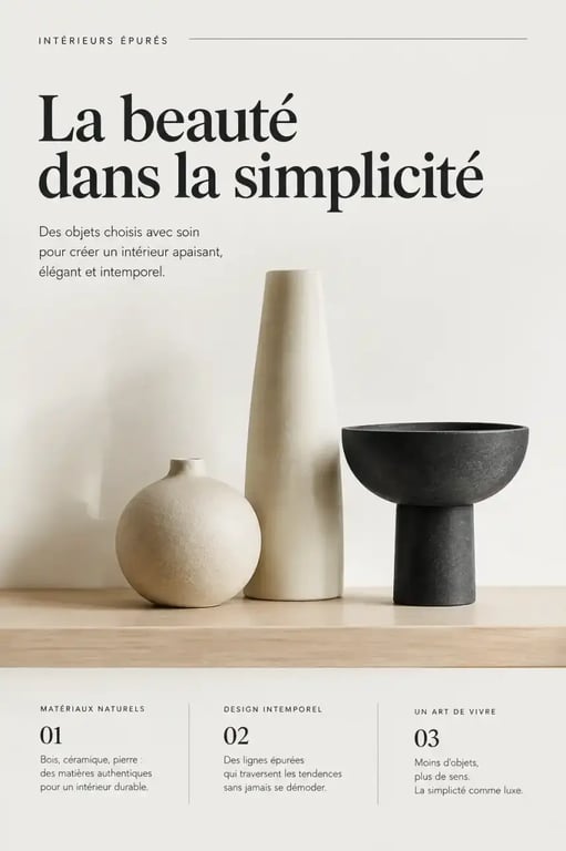 Exemple de la règle des impairs en décoration intérieure avec trois objets sur une étagère