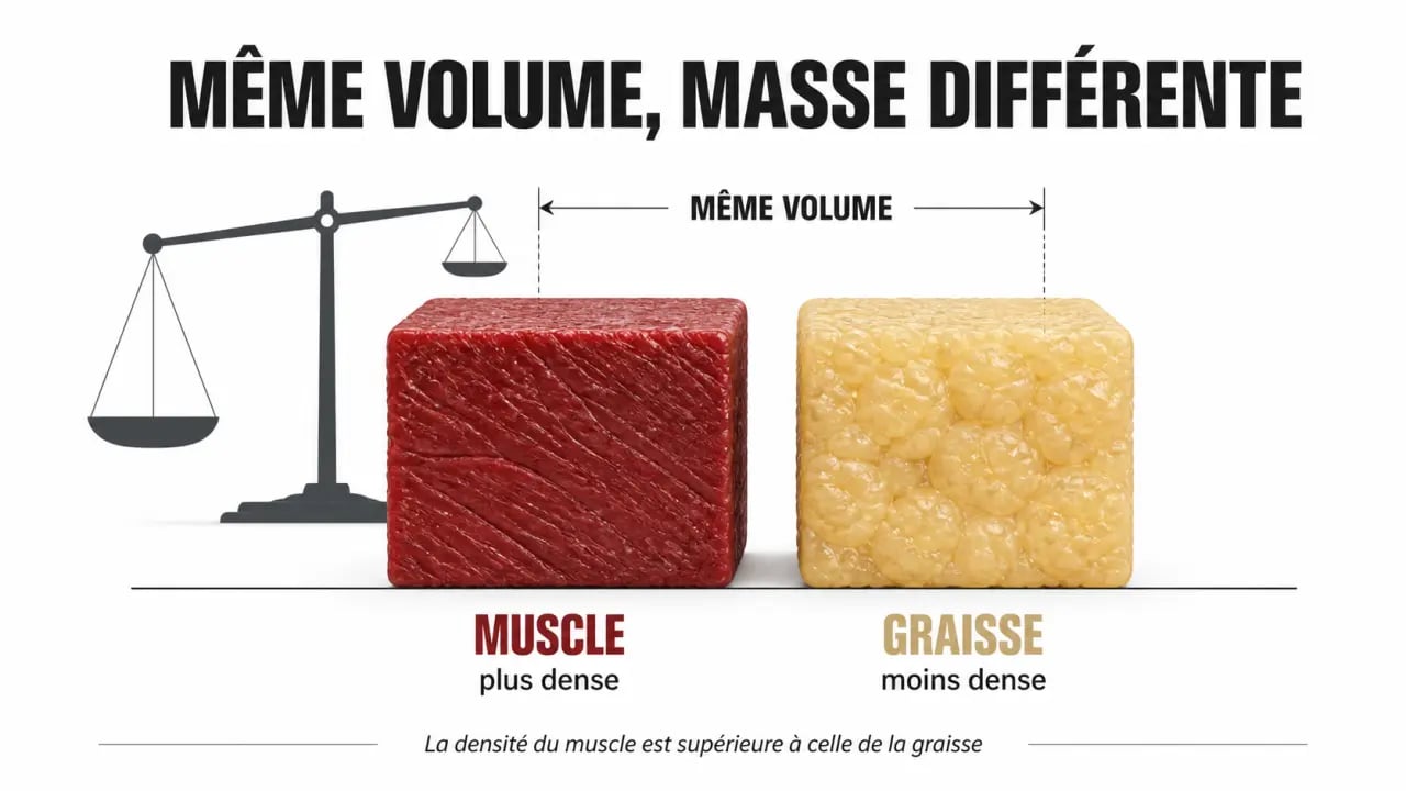 Muscle graisse plus lourd : comparaison visuelle de la densité et du volume à poids égal
