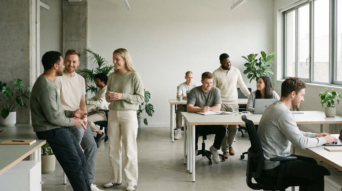 Salle de réunion vide, design scandinave épuré, tableau blanc avec graphiques subtils, lumière naturelle latérale