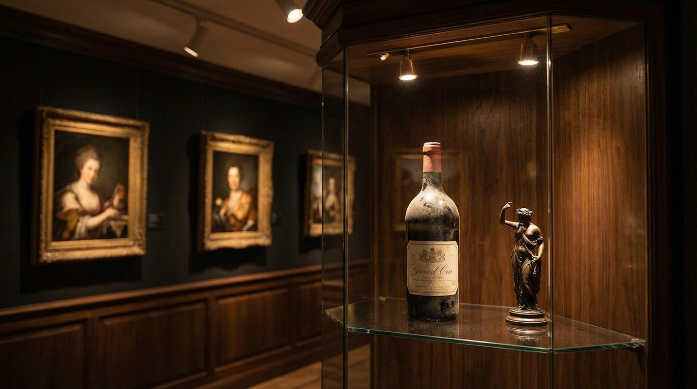 Cave à vin avec bouteilles alignées sous une lumière tamisée