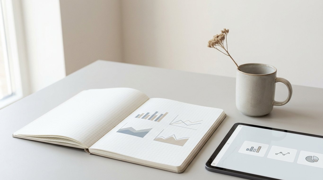 Tableau de bord digital affichant des courbes de croissance positives en bleu néon