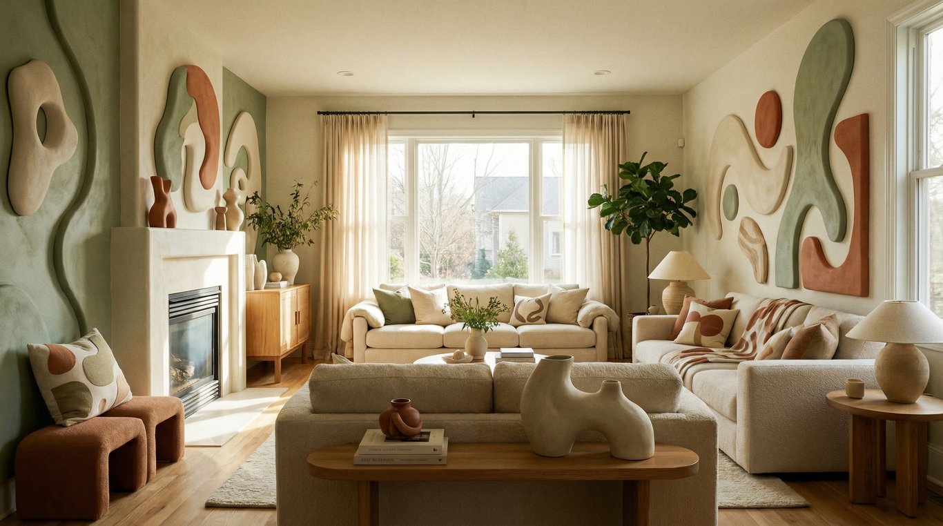 Salon familial chaleureux avec lumière douce