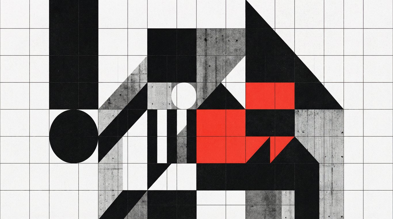 Architecture moderne abstraite en béton et verre, style minimaliste