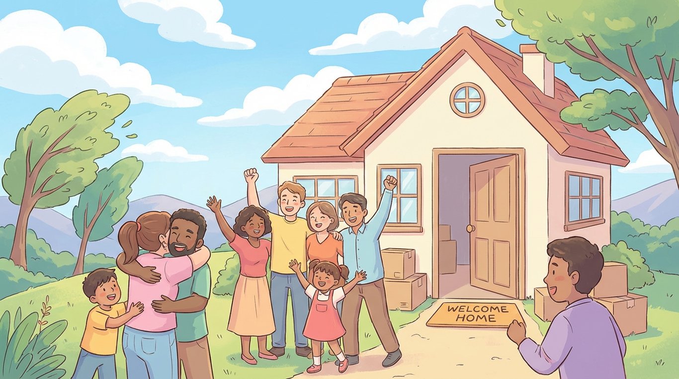 Photo granuleuse style webcam d'une famille heureuse avec leur chien