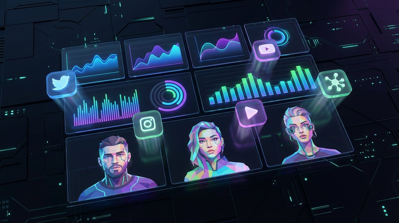 Interface futuriste bento grid avec graphiques de performance