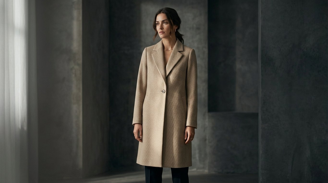 Manteau long en laine beige