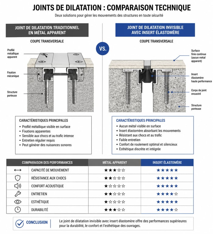 Comparaison technique entre joint de dilatation carrelage invisible et joint traditionnel