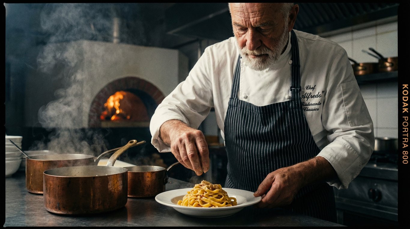 Le Chef Alfedo préparant des pâtes fraîches