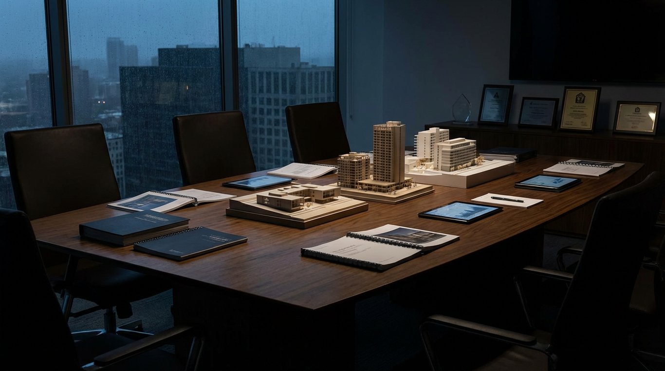 Graphiques 3D de croissance ascendante en verre et or sur fond sombre, symbolisant la réussite stratégique.