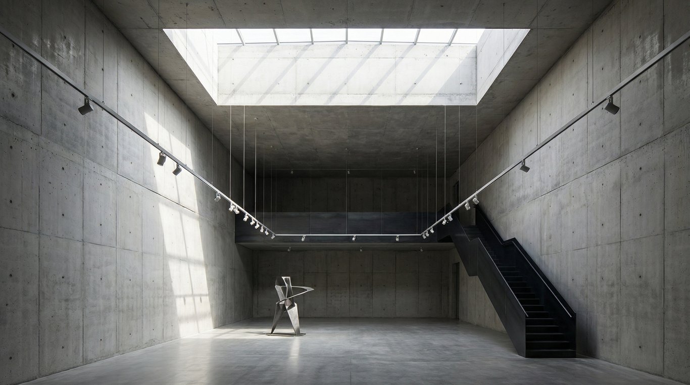 Plan technique artistique montrant la structure verticale du gratte-ciel minimaliste