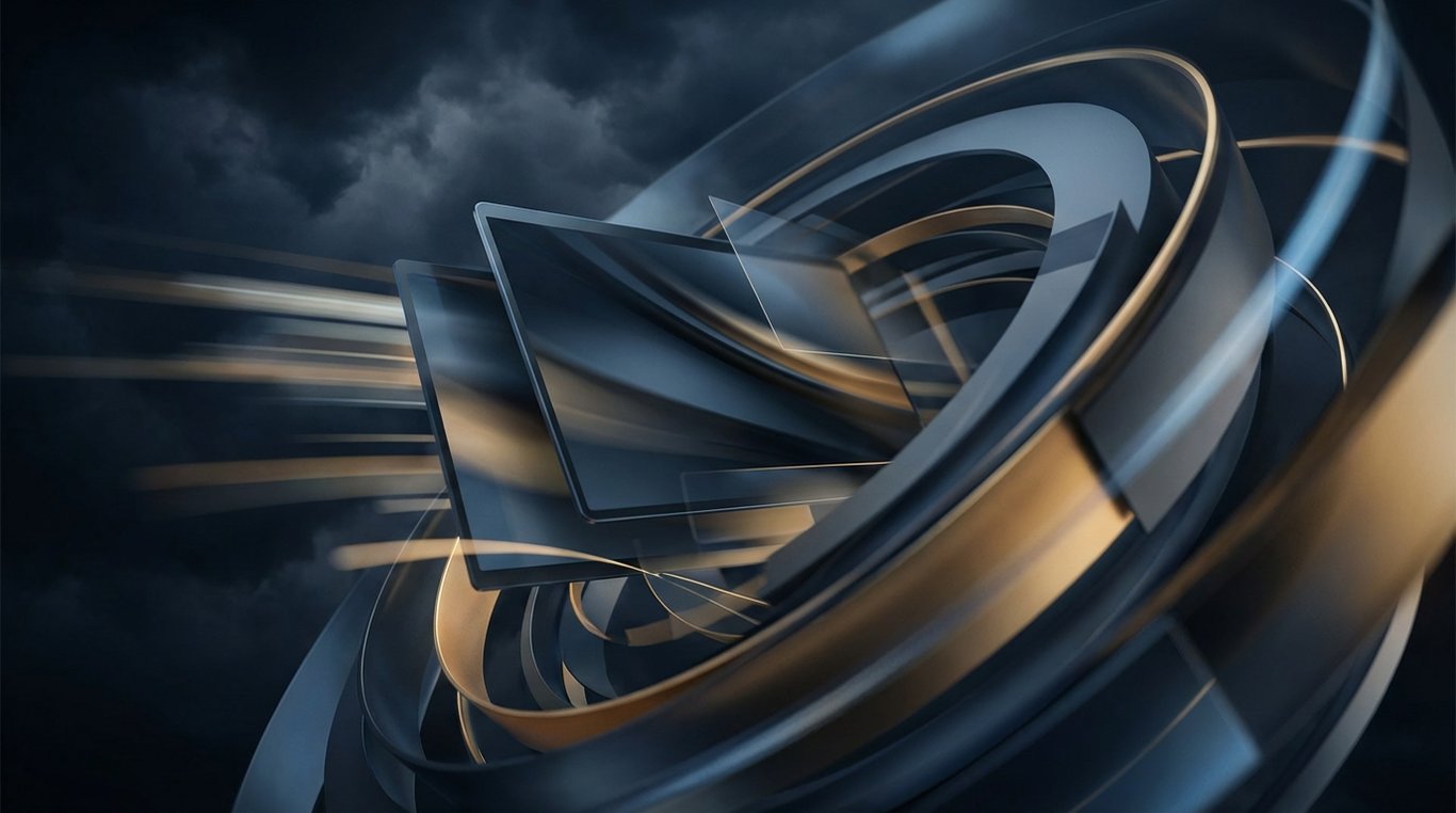 Illustration abstraite d'écrans digitaux élégants affichant des courbes de croissance exponentielles et des interfaces modernes