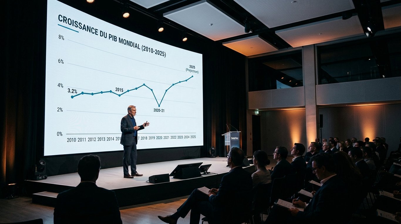Graphique linéaire montrant la croissance du PIB mondial entre 2010 et 2025