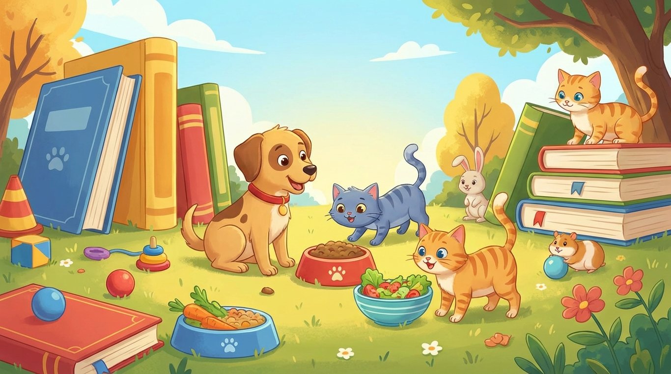 Illustration colorée d'un chat lisant un livre avec des lunettes