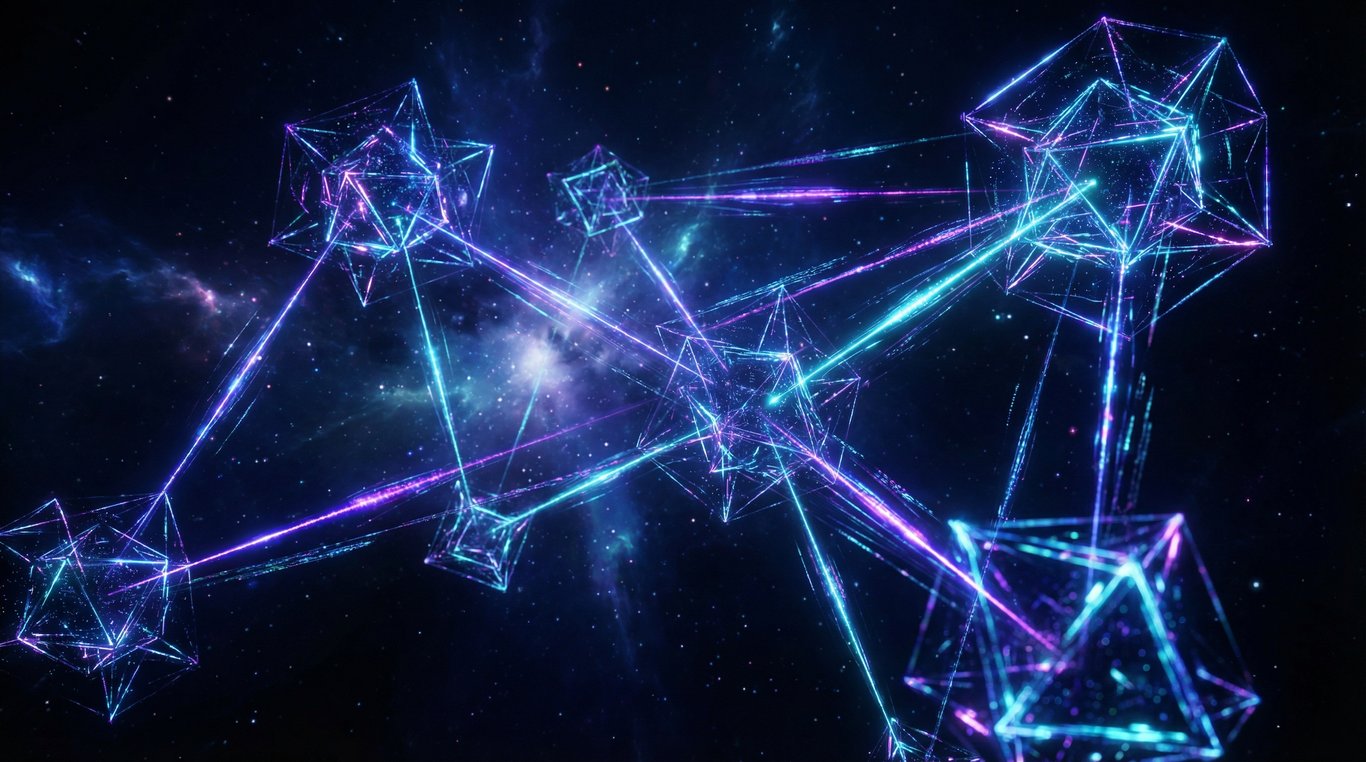 Architecture de données abstraite et futuriste avec nœuds connectés