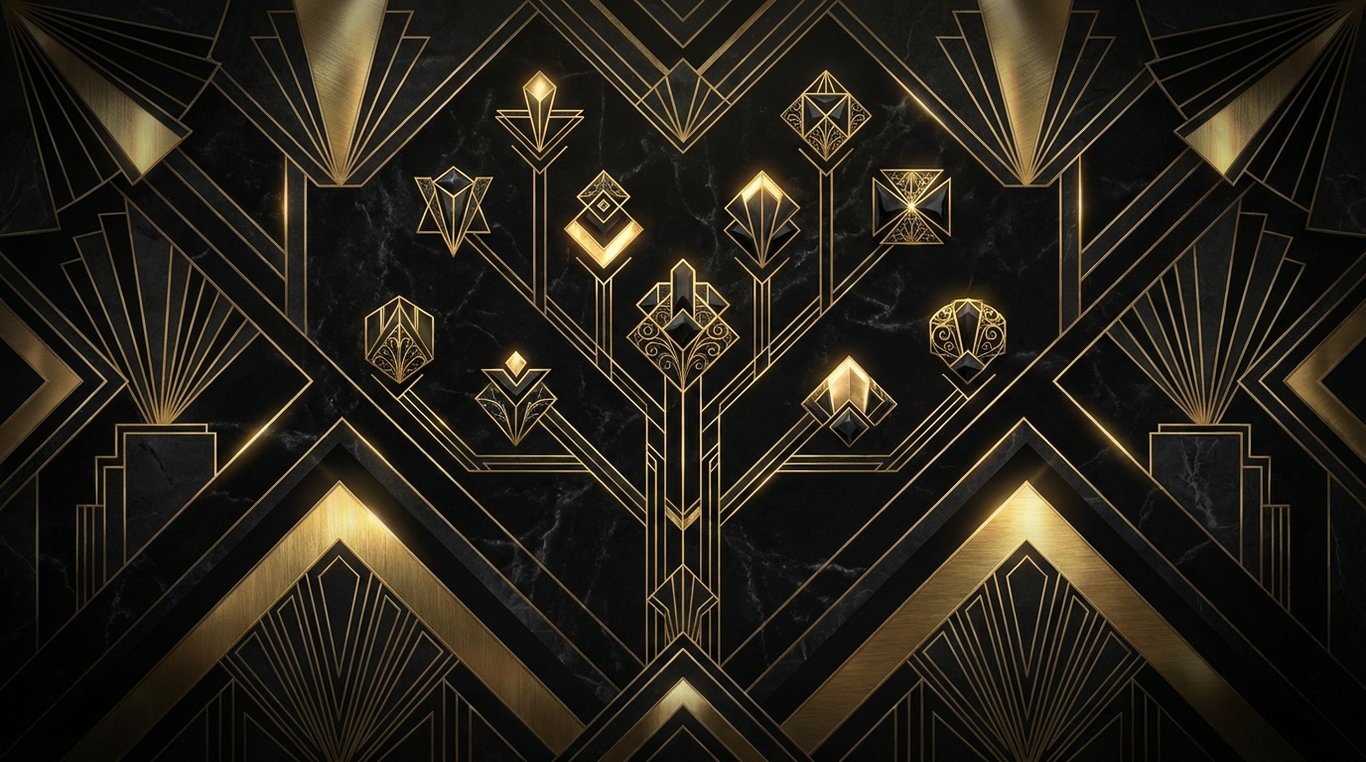 Arbre généalogique stylisé art déco or et noir