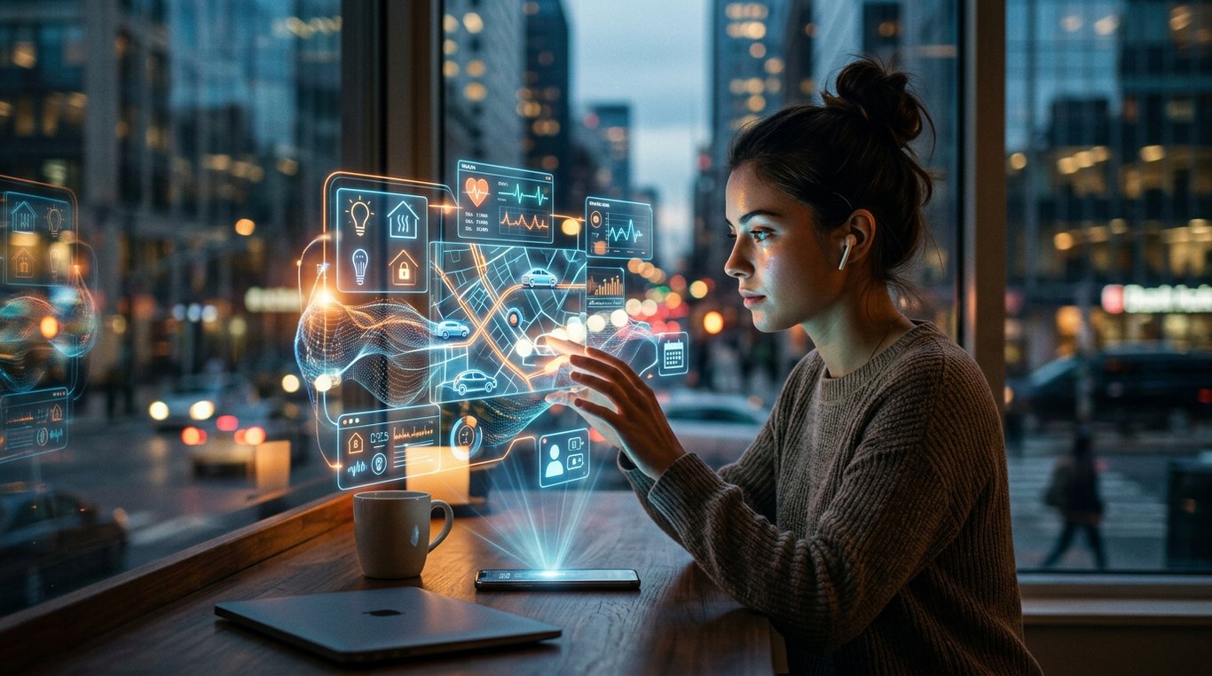Visage humain éclairé par des lignes de code et lumière bleue