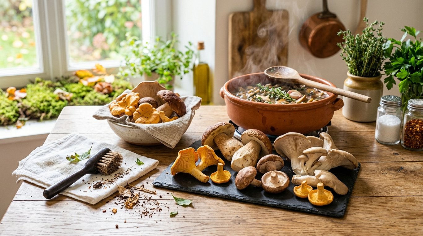 Gros plan sur des champignons sauvages frais