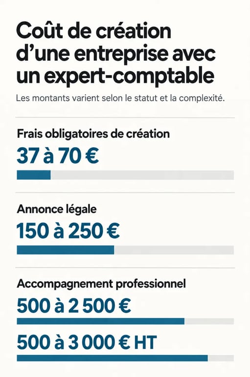 Expert comptable création d'entreprise : infographie des coûts de création et d'accompagnement