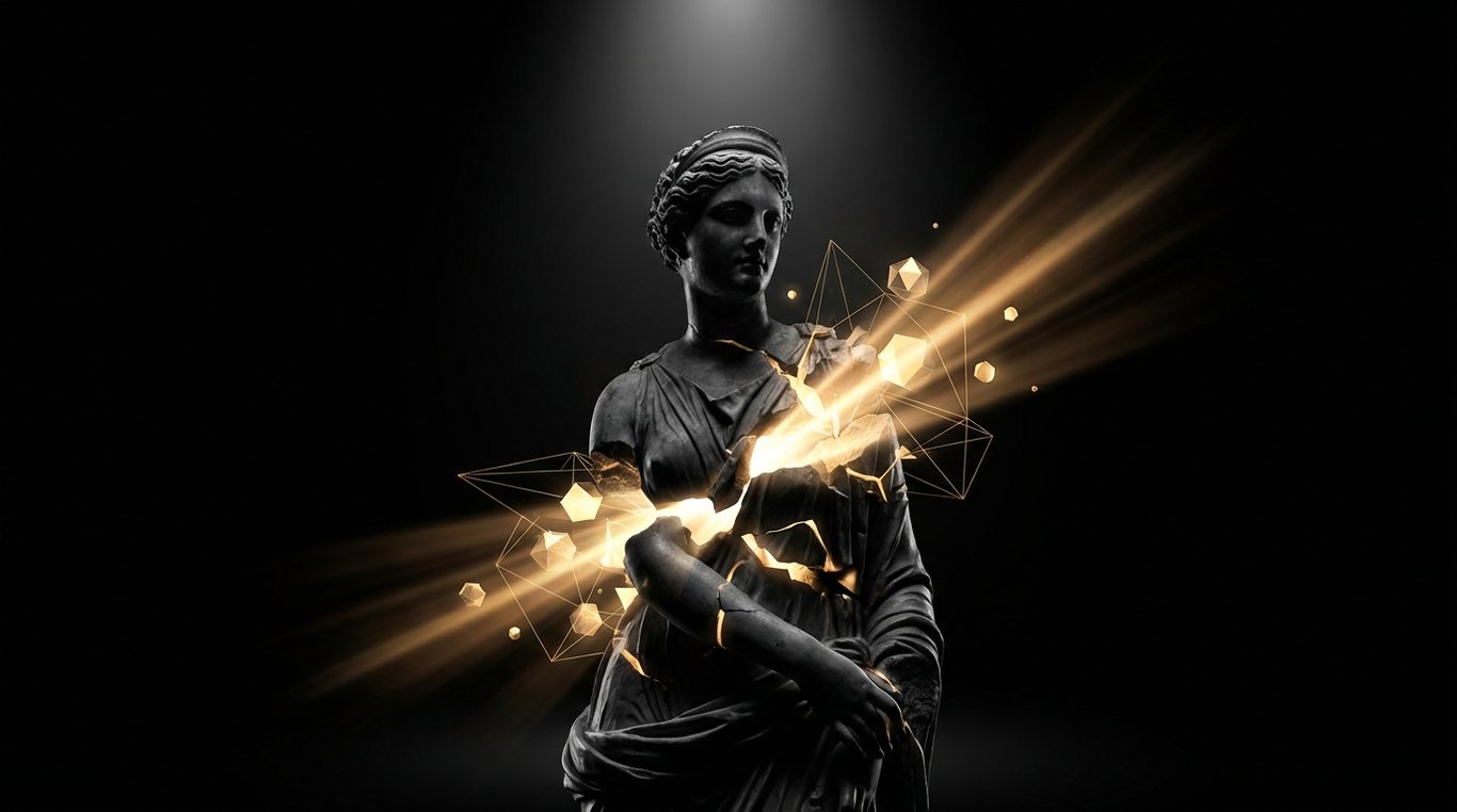 Sculpture classique fusionnant avec des formes digitales