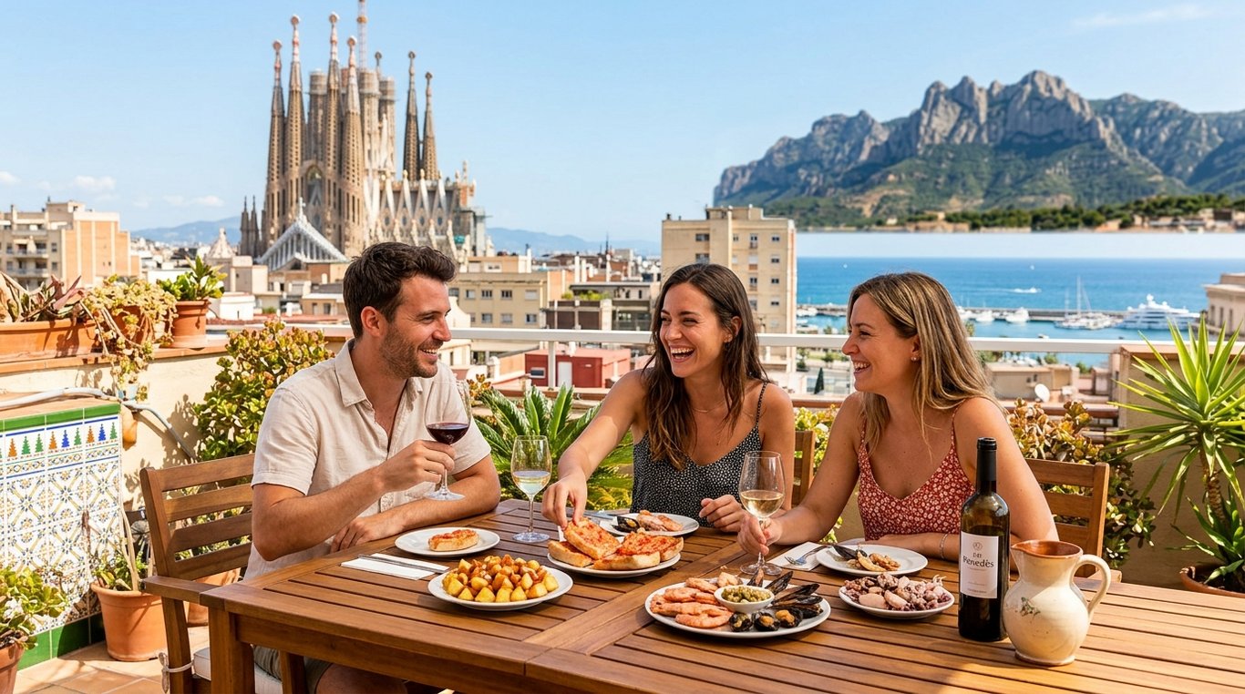 Vue panoramique de Catalogne avec mer et montagnes