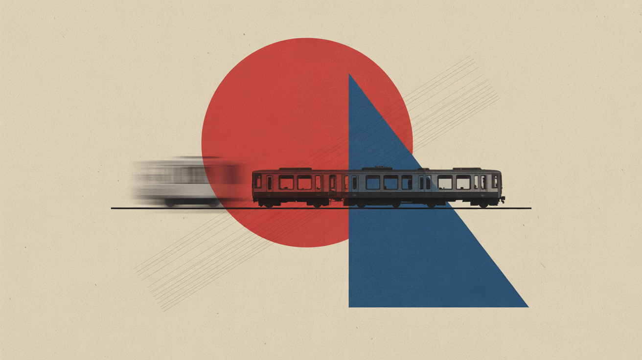Composition abstraite style Bauhaus représentant un train en mouvement