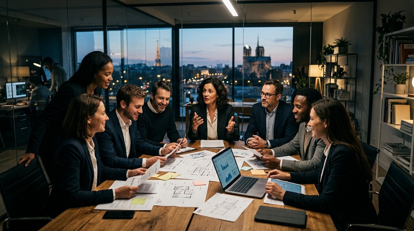 Portrait de l'équipe d'experts de Cap Levier, dans un environnement professionnel moderne.