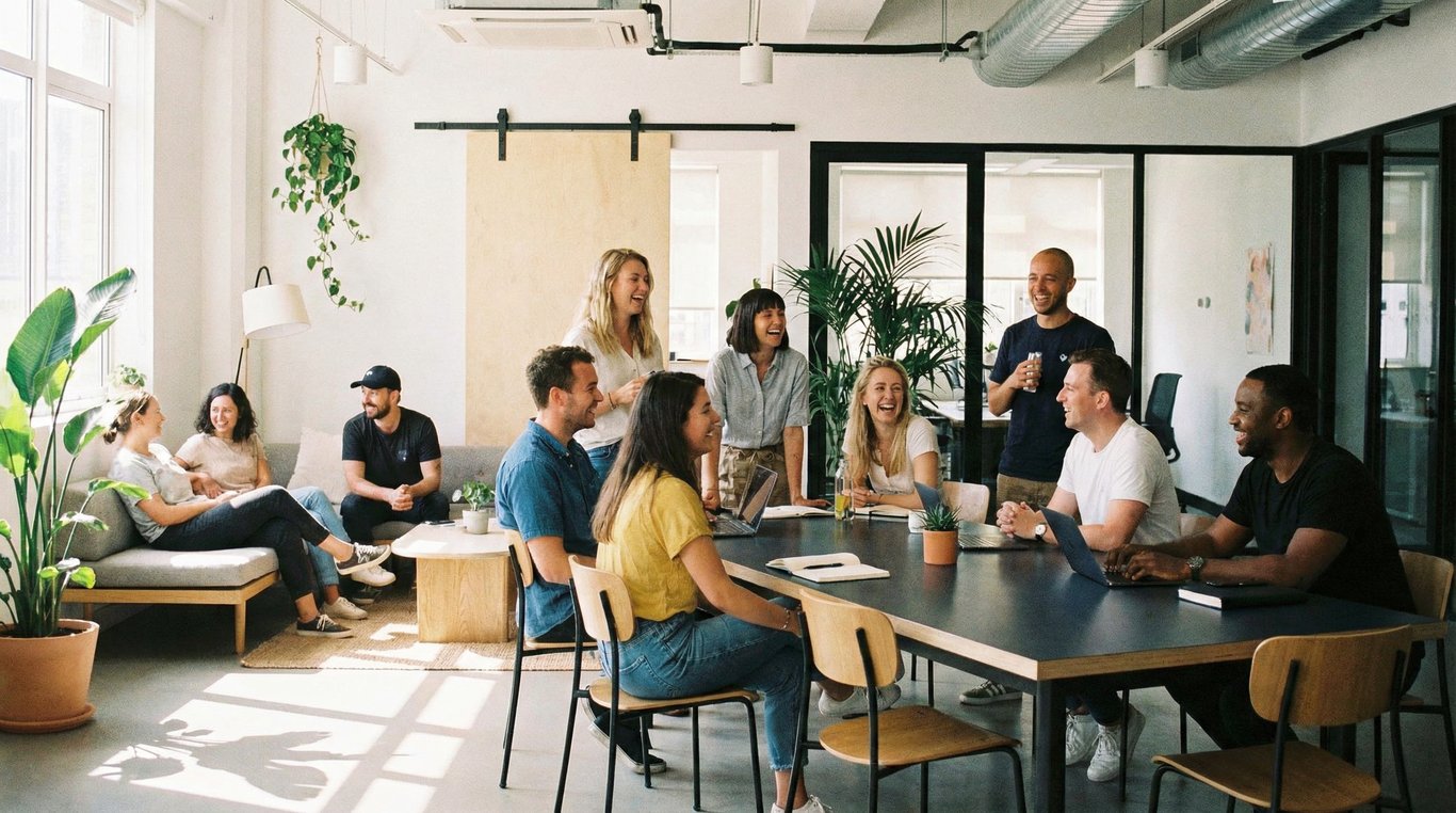 Groupe diversifié de professionnels en réunion stratégique autour d'une table en verre
