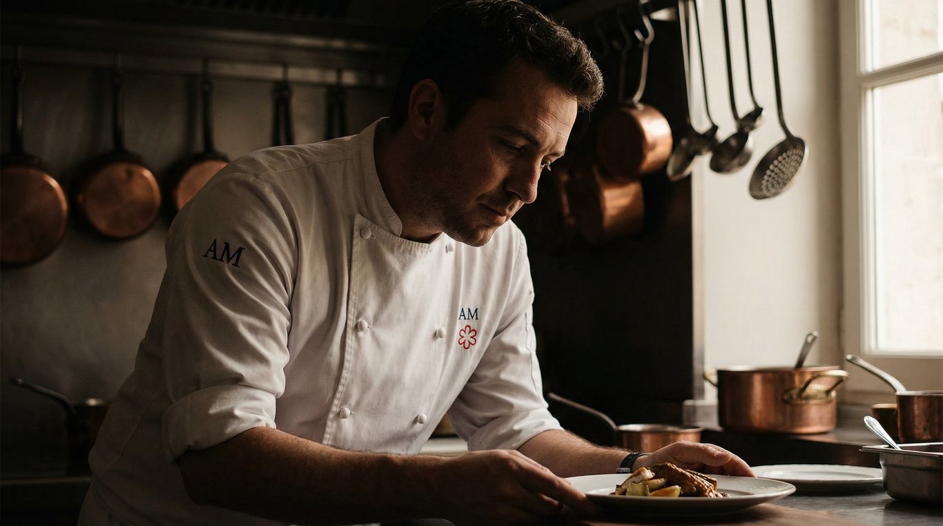 Portrait en cuisine du Chef exécutif, visage concentré et déterminé