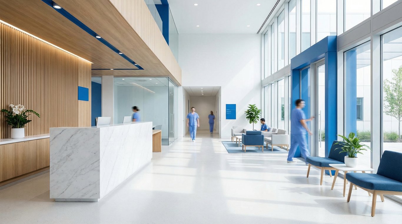 Hall d'accueil moderne de la clinique Val d'Or