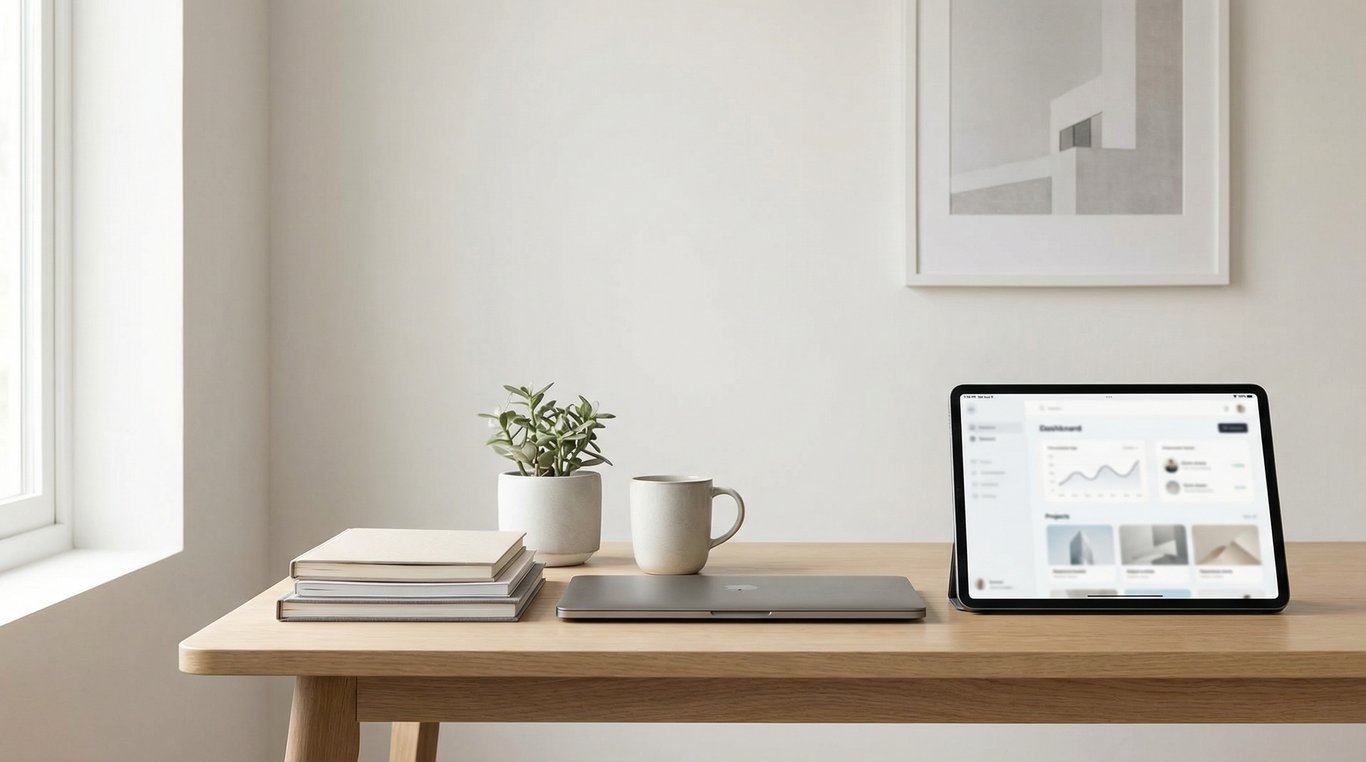 Collage artistique de diverses interfaces web et mobiles illustrant les projets business de FolioHub