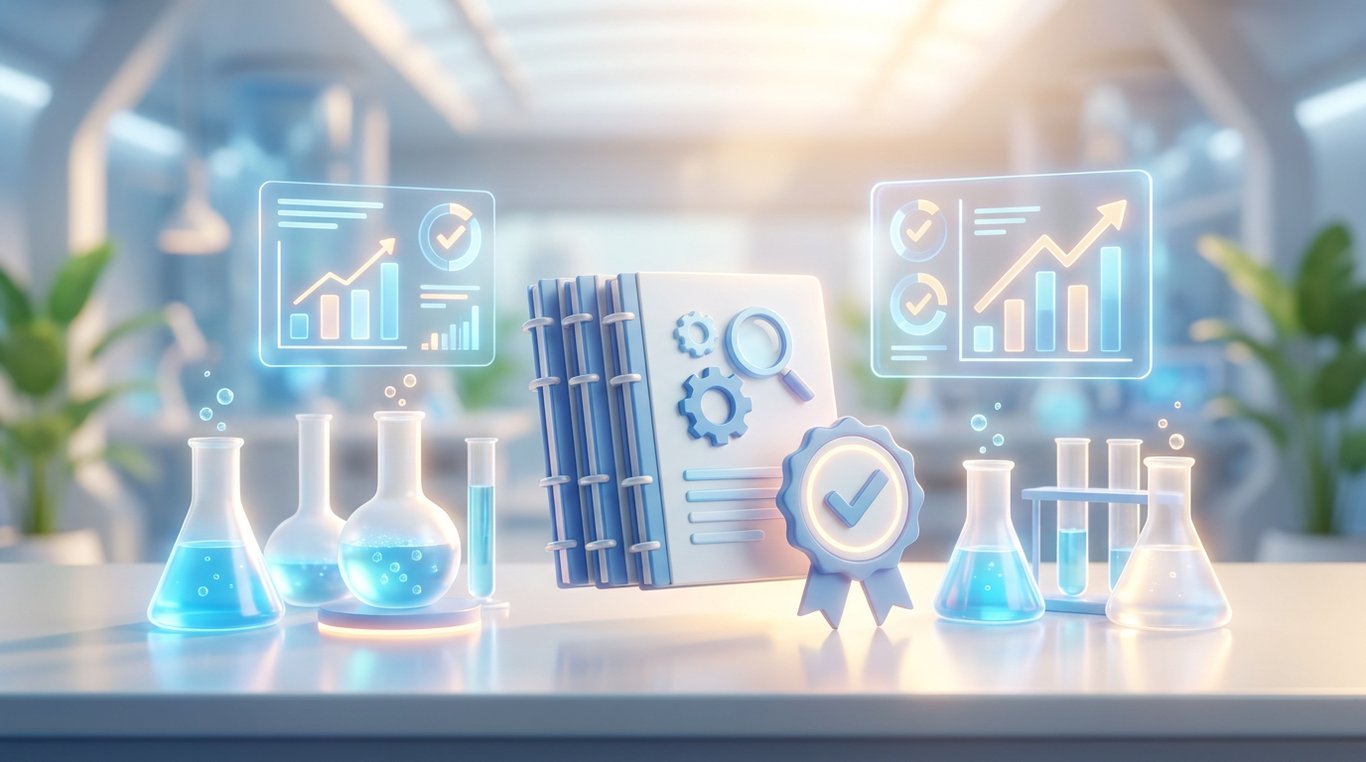 Chercheur en blouse blanche utilisant un microscope dans un laboratoire futuriste