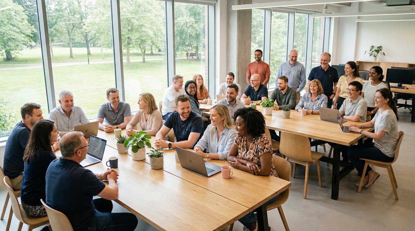 Bureau minimaliste et plans d'architecte