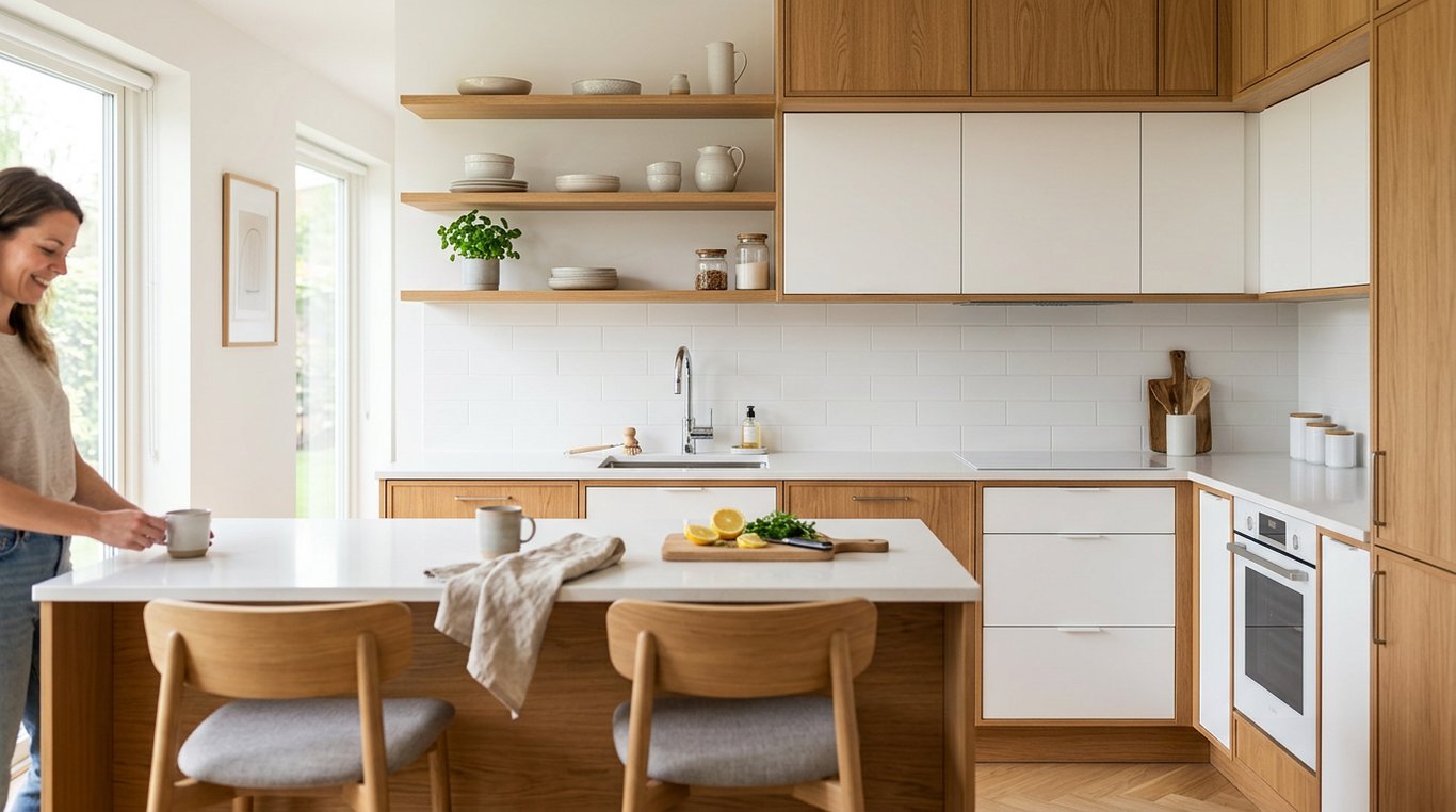 Cuisine en kit style Scandinave avec bois clair et finitions minimalistes