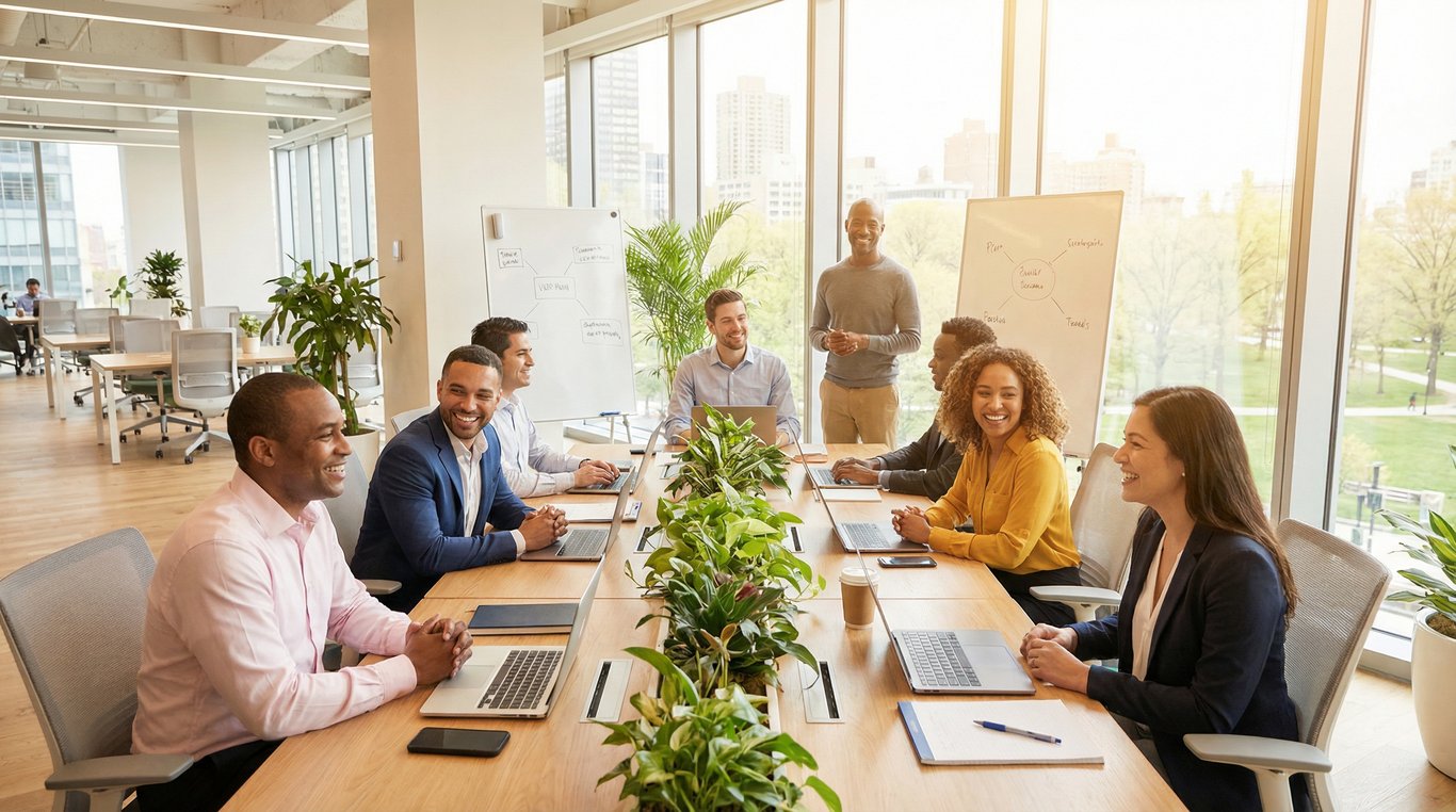 Mains organisant des blocs en bois symbolisant la stabilité et la structure sur un bureau propre